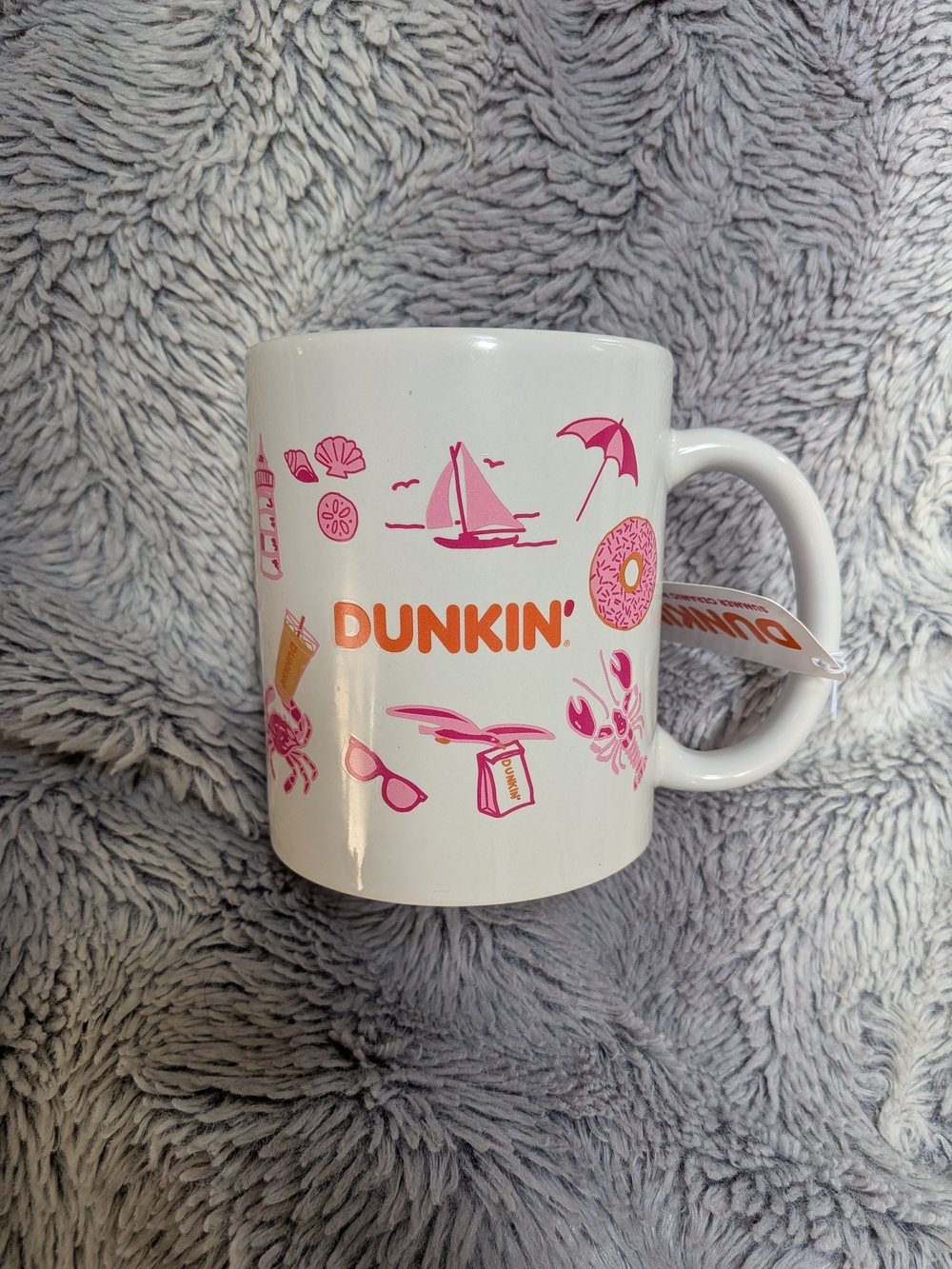 Dunkin' White Ceramic Mug with Pink and Orange Summer Graphics BNWT